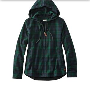 L.L. Bean Scotch Plaid Full Zip Hooded Flannel  Shirt Jacket